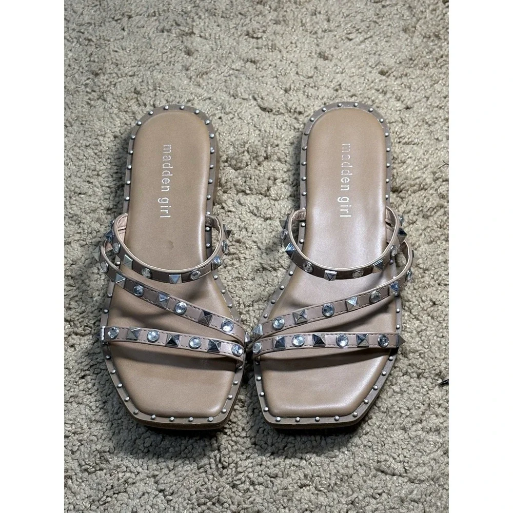 Steve Madden Girl Sophii Sandals Women 6.5 Studded Strappy Footbed